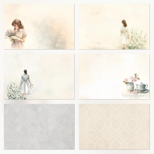 Vintage Woman Printable Scrapbook Paper | Digital Download Set