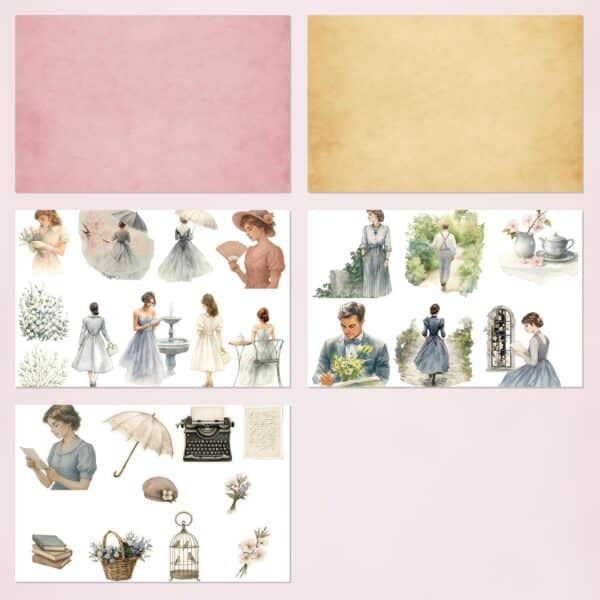Vintage Woman Printable Scrapbook Paper | Digital Download Set