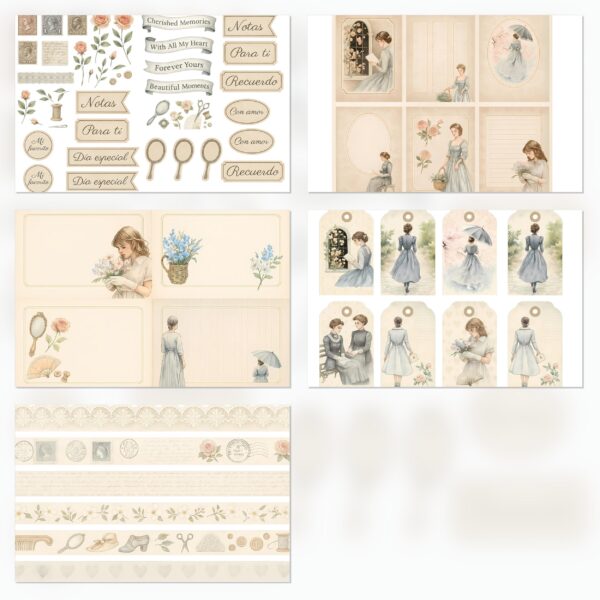 Vintage Woman Printable Scrapbook Paper | Digital Download Set