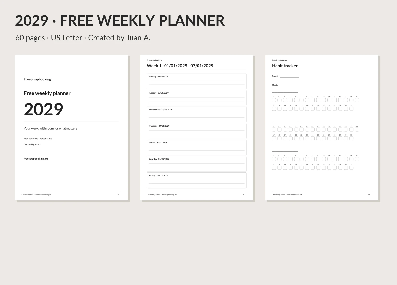 Preview of the 2029 weekly planner