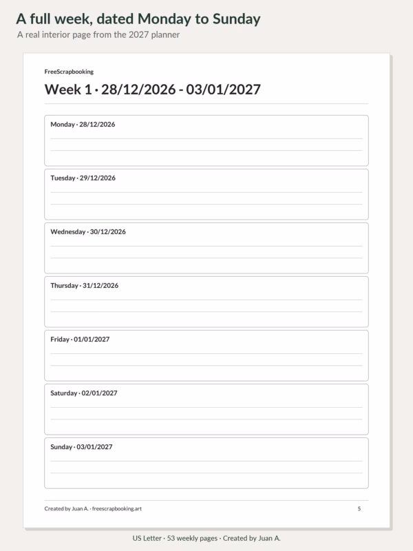 2027 free weekly planner · Full weekly page. 2027 free weekly planner · Full weekly page.
