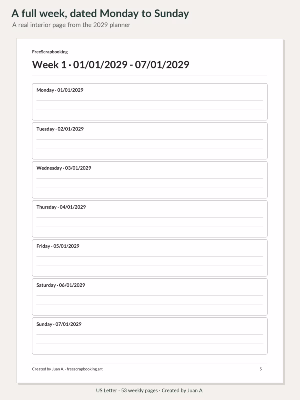 2029 free weekly planner · Full weekly page. 2029 free weekly planner · Full weekly page.