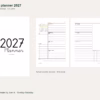 2027 two-page weekly planner — cover and real weekly spread