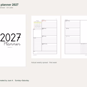 2027 two-page weekly planner — cover and real weekly spread 2027 two-page weekly planner — cover and real weekly spread